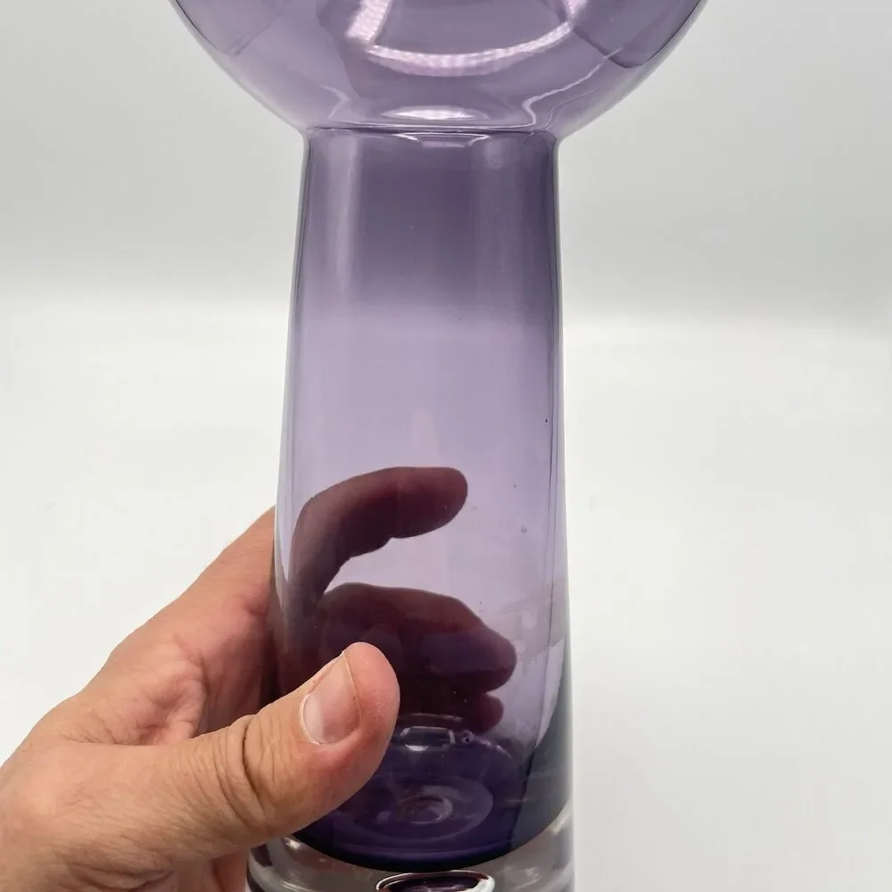Krosno Poland Amethyst Art Glass Vase Candle Holder Suspended Bubble